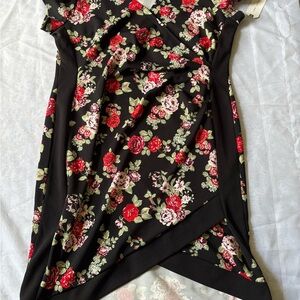 Almost Famous Black Asymmetrical Dress with Floral Design
